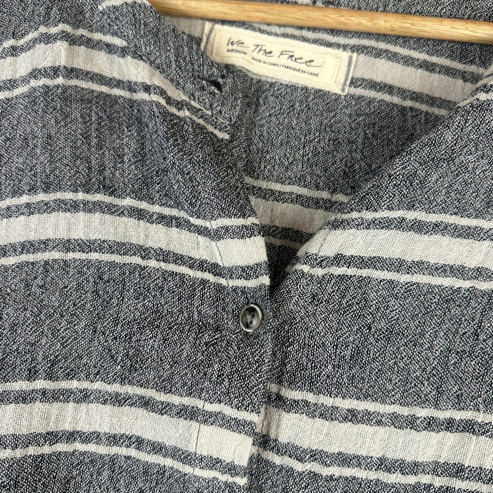 We The Free Striped Button Front Oversized Linen Cotton Blend Tunic Top Medium - Picture 6 of 10